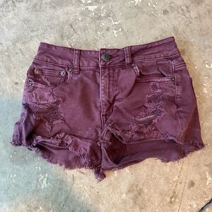 American Eagle Burgundy Distressed Shorts